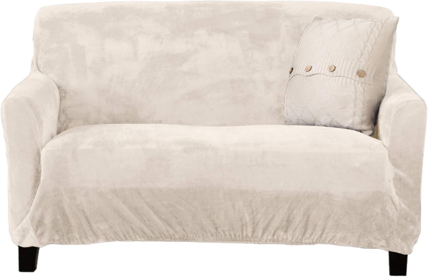 Slipcovers - Great Bay Home Velvet Plush Stretch Loveseat Slipcover. Velvet Loveseat Furniture Protector, Soft Anti-Slip, High Stretch (Loveseat- 2 Seater, Off White)