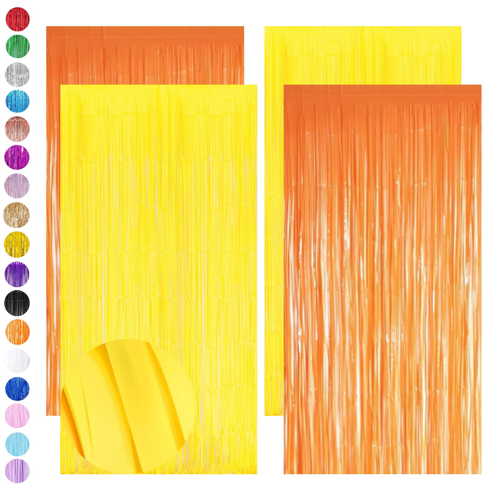 Orange Yellow Tinsel Curtain Party Backdrop Glitter,4P Foil Curtain Thanksgiving Party,Orange Foil Fringe Streamers Metallic Door Hanging Yellow Foil Flow Silk Background for Autumn Party Tinsel