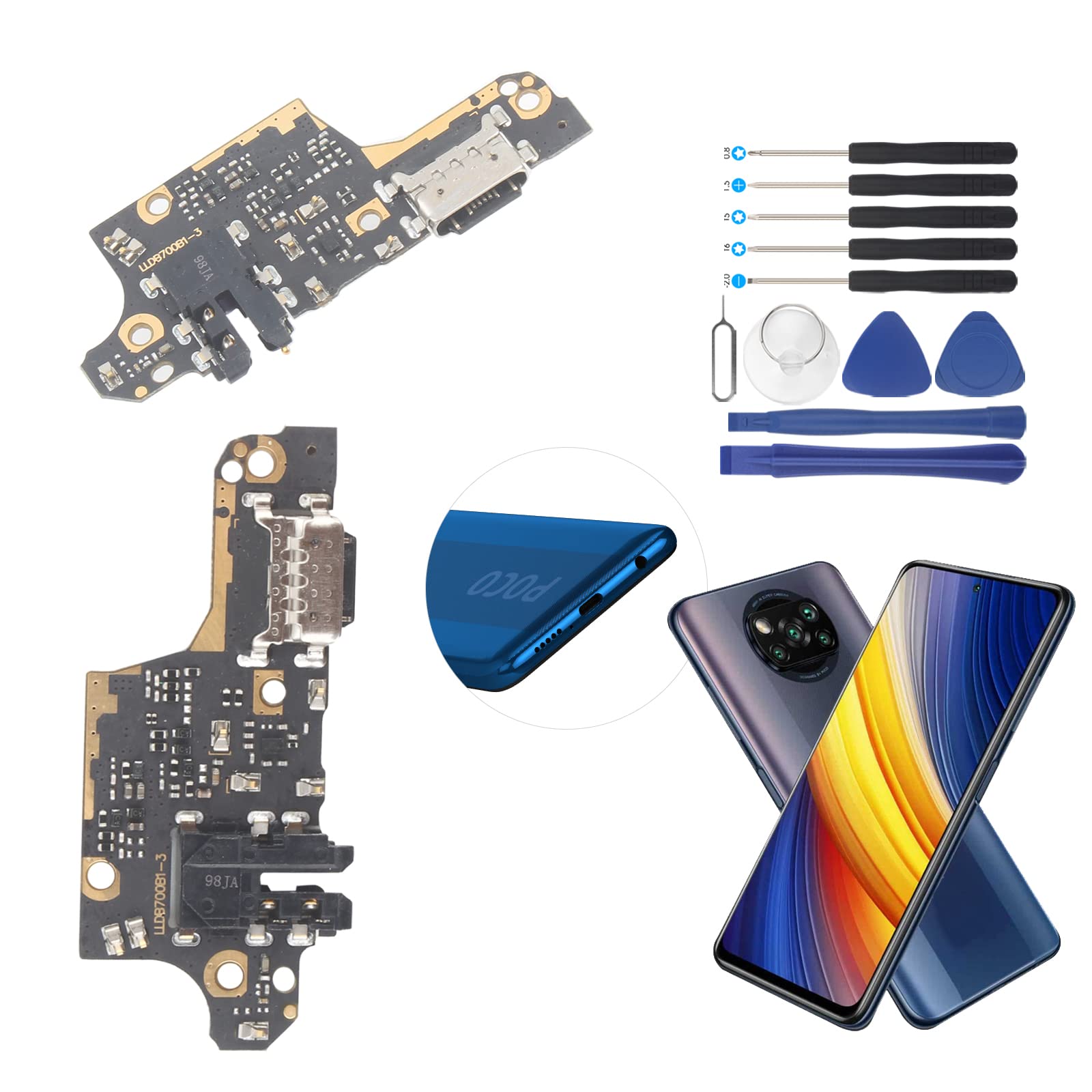 RongZy USB Dock Connector Flex Cable for Xiaomi X3 /X3 Pro Charging Port Replacement for Xiaom X3 NFC with Tools