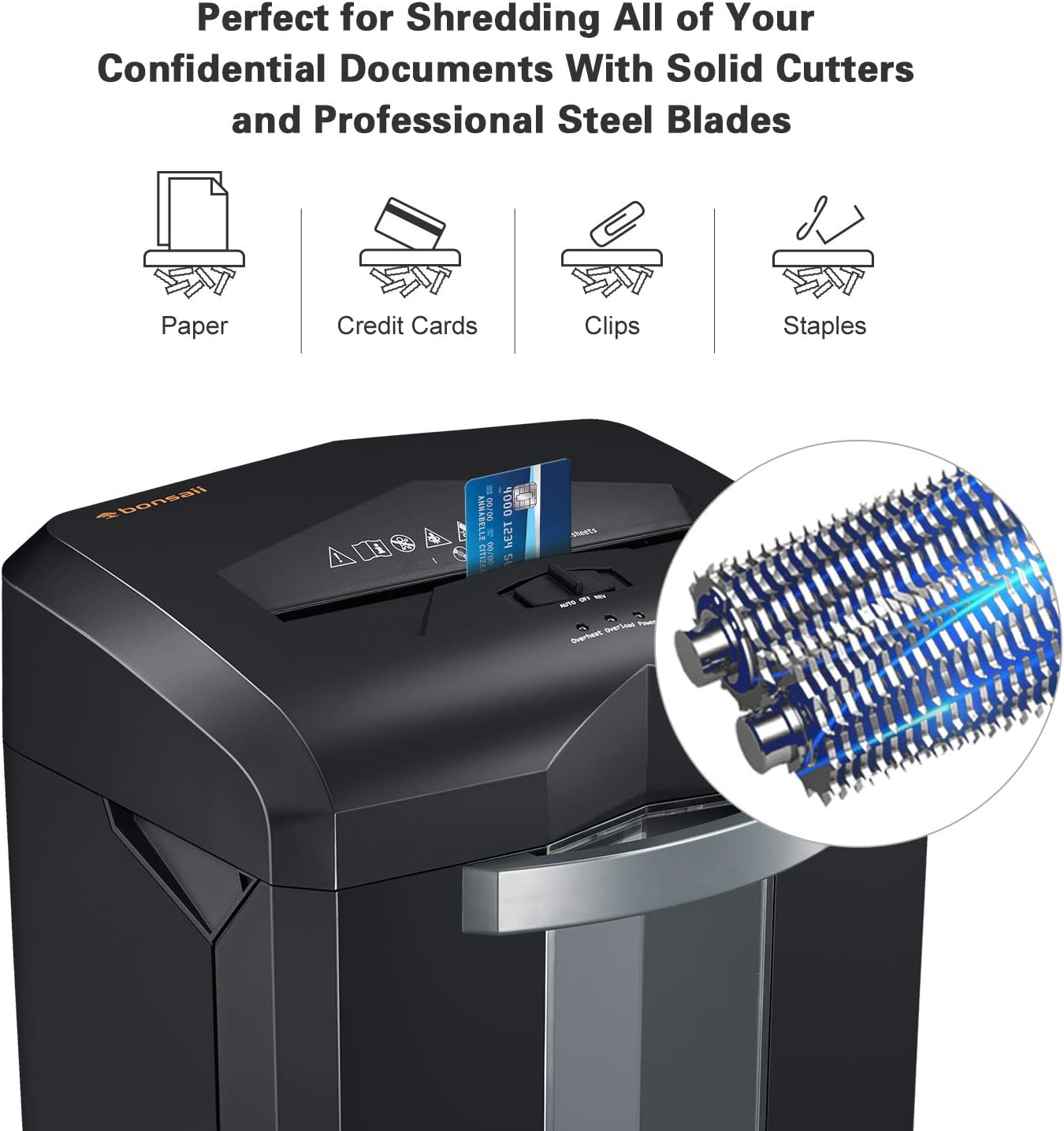 Bonsaii 18-Sheet Heavy Duty EverShred C149-C Cross-Cut Paper and Credit Card Shredder 60 Minutes Running Time, 6 Gallon Pullout Basket and 4 Casters, Black : Office Products