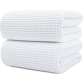 POLYTE 430 GSM Microfiber Quick Dry Lint Free Bath Sheet, 70 x 35 in, Set of 2 (Waffle Weave)