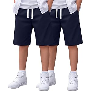 Hyggeweir Boys School Uniform Shorts | Pull On Bermuda Shorts, Flat Front Performance Design, Drawstring Waist with Pockets,B
