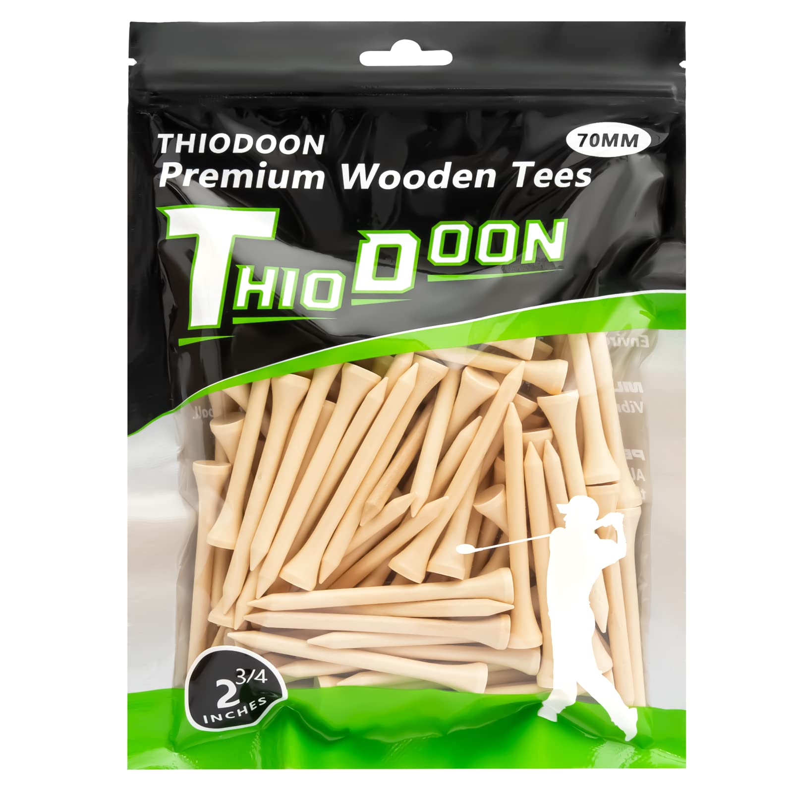 THIODOON Golf tees 70mm Less Friction Wooden Tees Training for Golfer Professional Natural Wood Golf tees Bulk 100 Count Golfing Tees Wood
