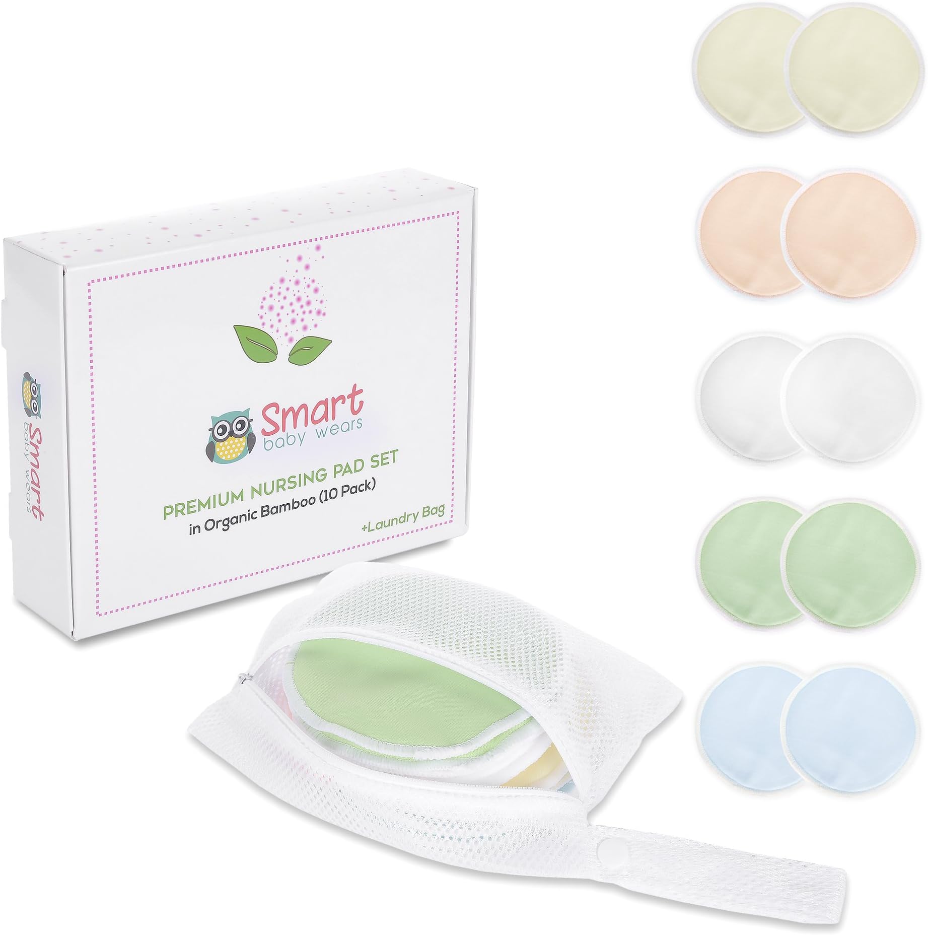 Reusable Washable Nursing Pads - 10 Pad Pack & Free Laundry Bag - Keep Your Shirts Dry & Clean with Our Leak-Proof Breastfeeding Maternity Pads, Skin-Safe & Hypoallergenic Soft Bamboo