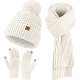 Passionbility Womens Winter Beanie Hat Scarf Gloves Set, Knitted Scarf and Hat Touchscreen Gloves Gift for Women 3 in 1 Set