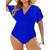 Blooming Jelly Women's Plus Size Swimsuit One Piece Bathing Suit Tummy Control Mesh V Neck Maternity Swimwear