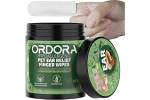 ORDORA PET Ear Finger Wipes for Dogs & Cats -50 Pcs - Gently Remove Ear Wax, Debris - Sooths & Deodorizes - Relieve Ear Itching & Inflammation, Fresh Coconut Scent, All Natural Ingredients