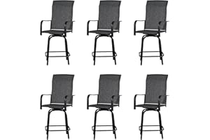 JMGJOY Outdoor Swivel Bar Stools Set of 6, 26.6" Seat Height Patio Bar Chairs with Metal Frame & Textilene Fabric, for Patio, Deck, Garden, Gray