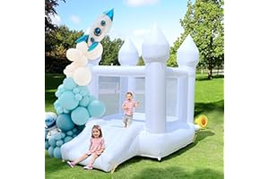 iLink-outer White Bounce House Indoor Outdoor Bouncy Castle for Kids Ages 3-8 Oxford Toddler Bounce House with Slide Balloon & Blower for 2 Kids,103 x 71 x 90 inch,Children's Birthday Party Gifts
