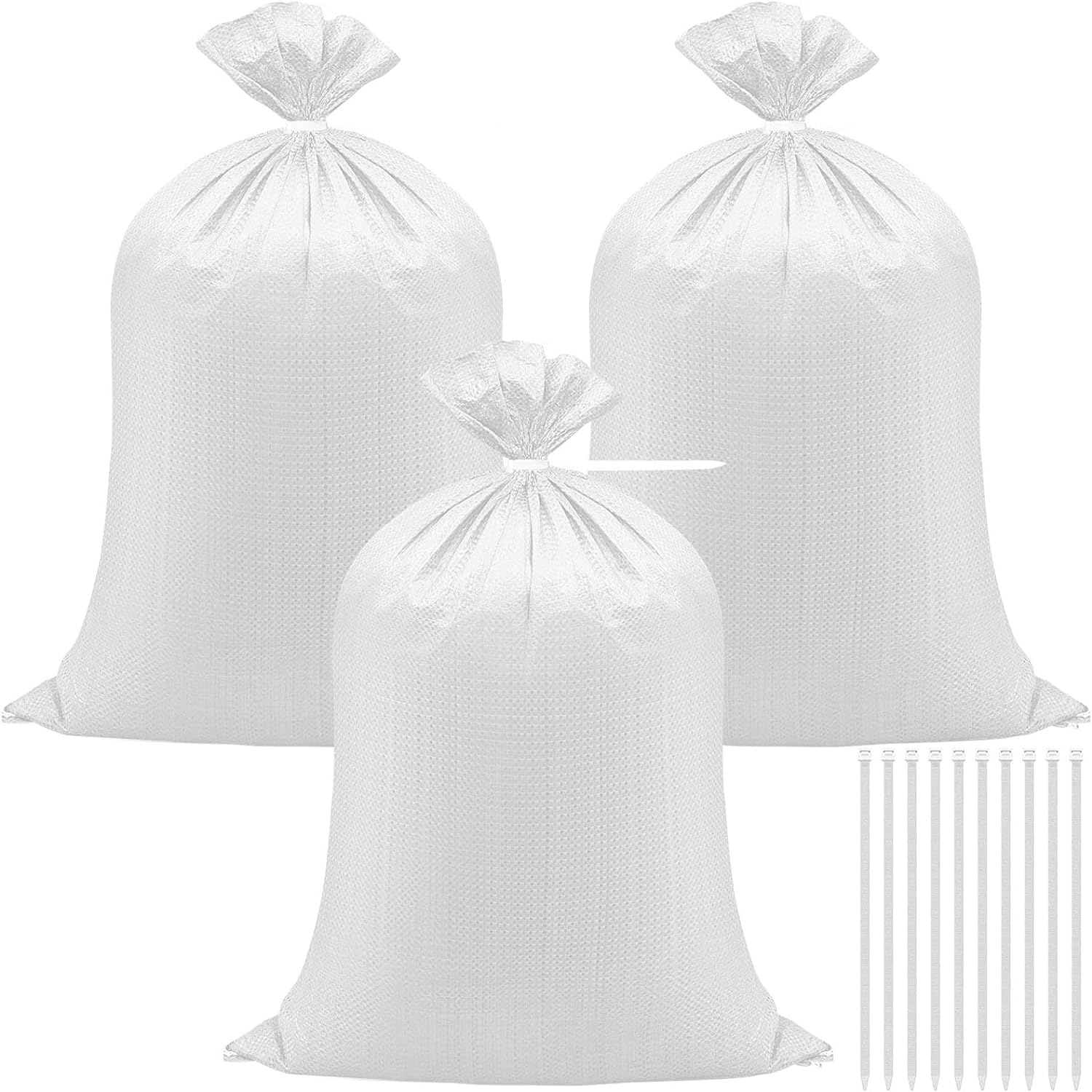 20 Pieces Heavy Duty Reusable Sand Bags, Braided Gardening Bags, Gravel Sacks Anti-Flood Sand Bags for Packing Garden Sand Rubble (White)