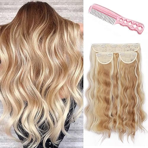 Dee Thens Synthetic Hair Extension for Women with Clip in Curl Wavy Hair Extensions Thick Hairpiece Wavy Full Head Hidden Crown Headband Hairpiece 3PCS 20 Inches 260g