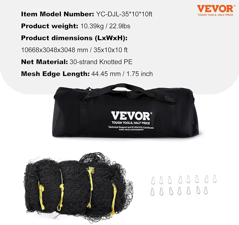 Rete da battuta da baseball per allenamento per battuta da baseball portatile per pratica con porta e borsa per il trasporto, 35FT (SOLO RETE)