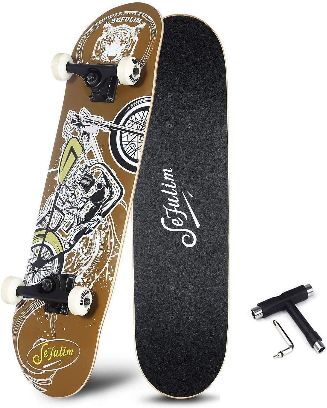 Sefulim Skull Skateboard Complete 31x8 Inches Double Kick Trick Skateboards Cruiser Penny Kids Beginners Longboard With Maple Deck Adult Boys also Girls Skateboard