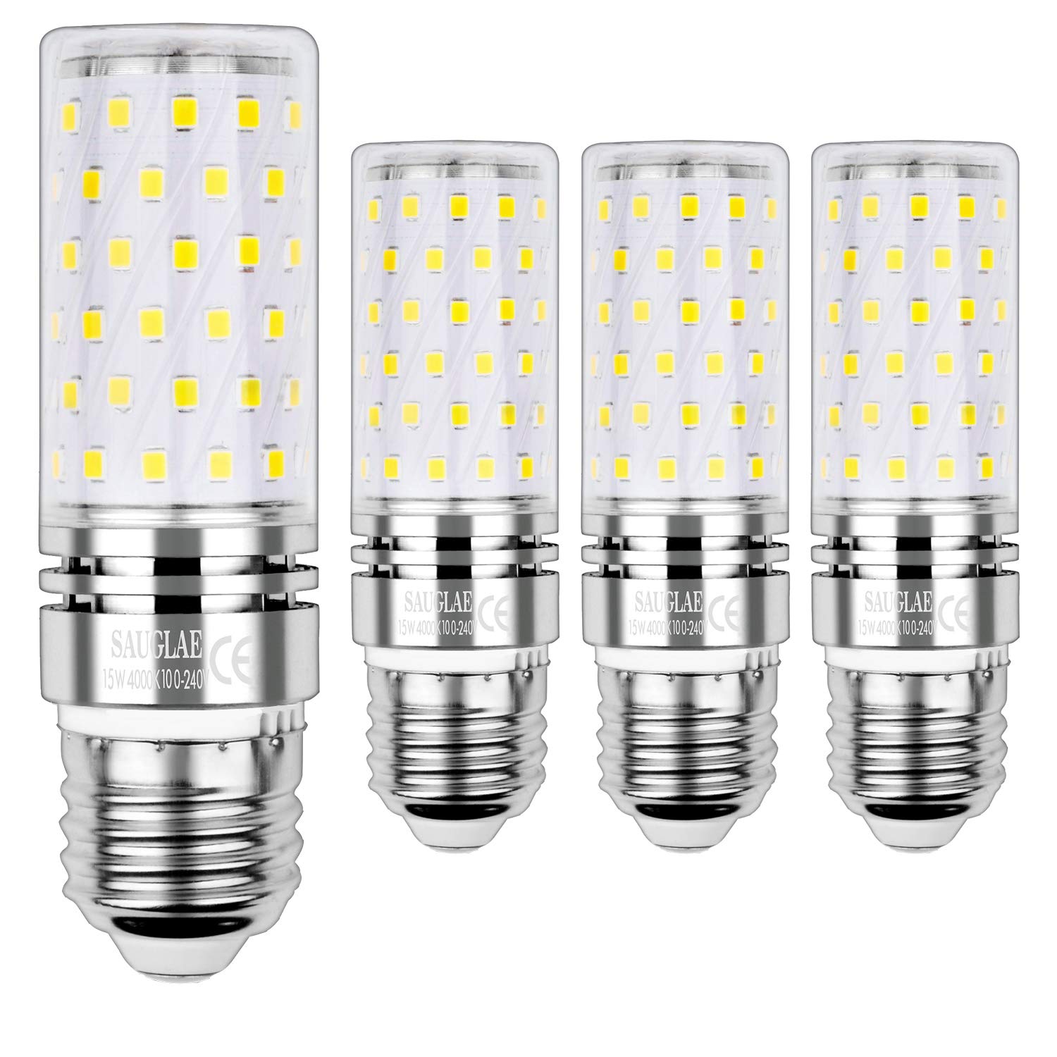 SAUGLAE Led Corn Bulbs 15W, 120W Incandescent Bulbs Equivalent, 4000K Natural White, 1700Lm, E27 Edison Screw LED Light Bulbs, Pack of 4