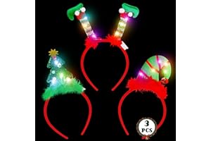 HOVACY LED Christmas Headband, Reindeer Antler Leprechaun Hat Bow Hair Hoop for Xmas Holiday Party Favors Decorations Adults