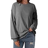 Dokotoo Oversized Crewneck Sweatshirt for Women Long Sleeve Soft Knit Tops Striped Contrast Tunic Shirts Fall Winter Clothes