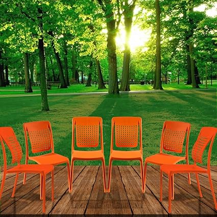 Spinecare Series 2109 - By Italica Furniture With Ergonomically Designed Swingback For Complete Back Support For Indoor, Outdoor, Restaurant, Classroom And Dining Room (Matte Finish, Orange, Set of 6)