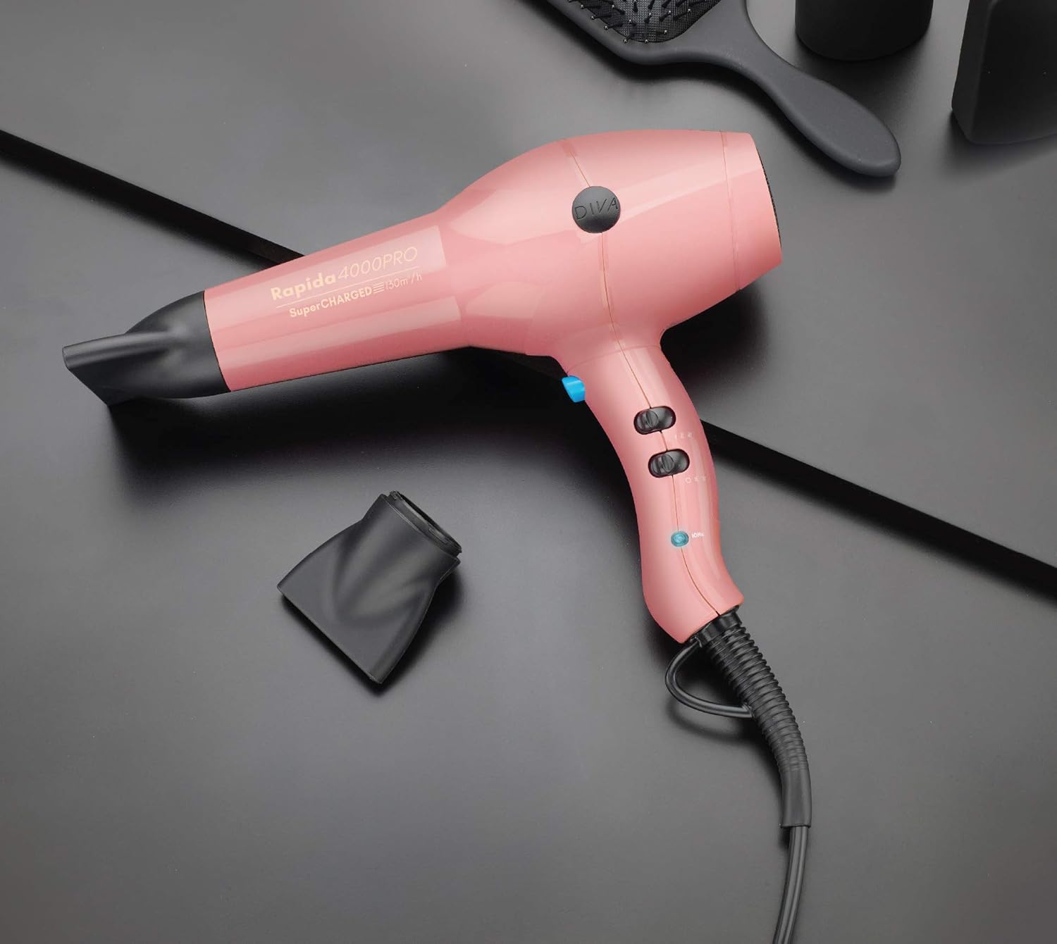 Diva Pro Styling Rapida 4000 Pro Dryer Blush - 2200W Professional Hairdryer with Ionic Conditioning, PRO114 - Image 3