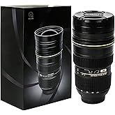 Coffee Mug - Camera Lens Mug 1:1 Replica, 14oz Stainless Steel Insulated Cup with 2 Lids & Filter Straw Spoon - 8pcs Gift Set, Cool Office Desk Decor, Unique Birthday Gifts for Men, Women, Dads