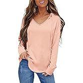 EasyGala Womens V Neck Hoodies Lightweight Drawstring Sweatshirts Casual Loose Pullover Fall Long Sleeve Hooded Top 2026
