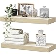 QEEIG Bathroom Shelves Wall Shelf Over Toilet Small 16 inch Set of 2, Natural Light Brown (008-40N)