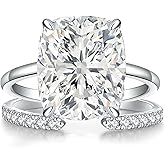 AVECON 3CT/5CT Elongated Cushion Cut Engagement Ring Set for Women, Wedding Promise Cubic Zirconia Band, 14K Gold/White Gold Plated Stackable Adjustable Bridal Half Eternity Open Rings, Size 5-9