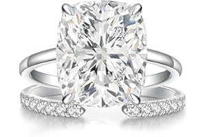 AVECON 3CT/5CT Elongated Cushion Cut Engagement Ring Set for Women, Wedding Promise Cubic Zirconia Band, 14K Gold/White Gold Plated Stackable Adjustable Bridal Half Eternity Open Rings, Size 5-9