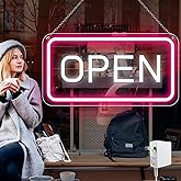 inShareplus 22.8"x 11.8" Open Sign, Super Bright Open Signs for Business, Neon Open Sign with ON/OFF Switch adapter, Electric Light up Sign for Stores, Restaurants Window (Pink&White Horizontal)