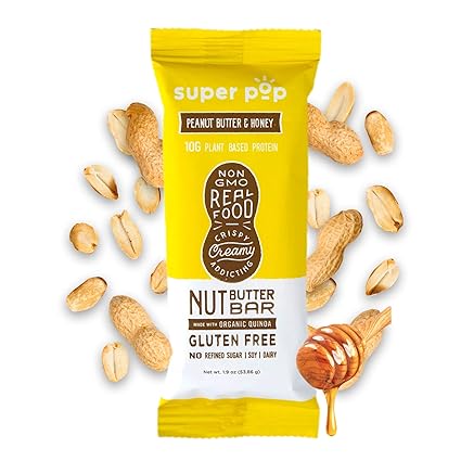 Amazon Com Super Pop Snacks Clean Plant Based Protein Bars All Natural Peanut Butter Bars With Organic Whole Foods Low Sugar Gluten Free Soy And Dairy Free 10g Protein Peanut Butter Honey