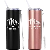 Mamihlap Mr and Mrs Est 2026 Skinny Tumbler.Newlyweds Couples Wife Bride To Be Newly Engaged Bridal Shower Gifts.Wedding Tumbler Idea for Bridal Showers Engagement.(20oz Black&Rose Gold)