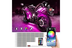 MAODANER 12pcs Motorcycle underglow LED Light Kit, RGB Motorcycle LED Interior Strip Lights with Music Mode, Multicolor Brake Light Function Waterproof Motorcycle Accessories - Wireless APP Control, DC 12V