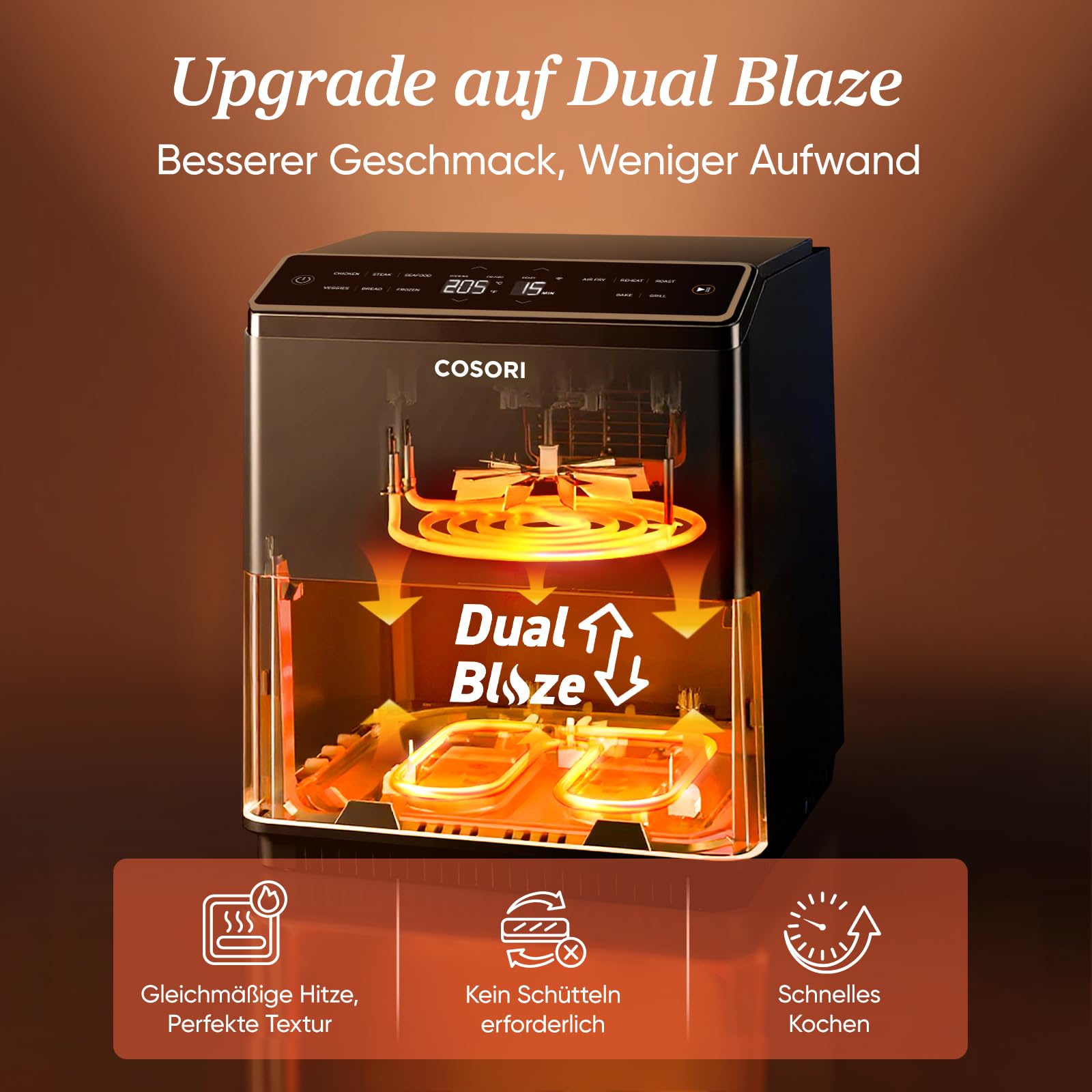 COSORI Dual Blaze Airfryer - Smart Heißluftfritteuse mit Wlan - 6,4L XXL Air Fryer - 11-in-1: Backen, Grillen, Brot, Hühnchen - 80+ Rezepte - spülmaschinenfest, Grau 2