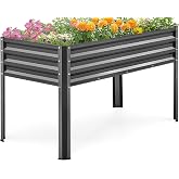 KING BIRD Large Raised Garden Bed with Legs 48&times;24&times;32 in | Galvanized Elevated Planter Box for Backyard, Patio, Balcony, 400lb Capacity, Dark Grey