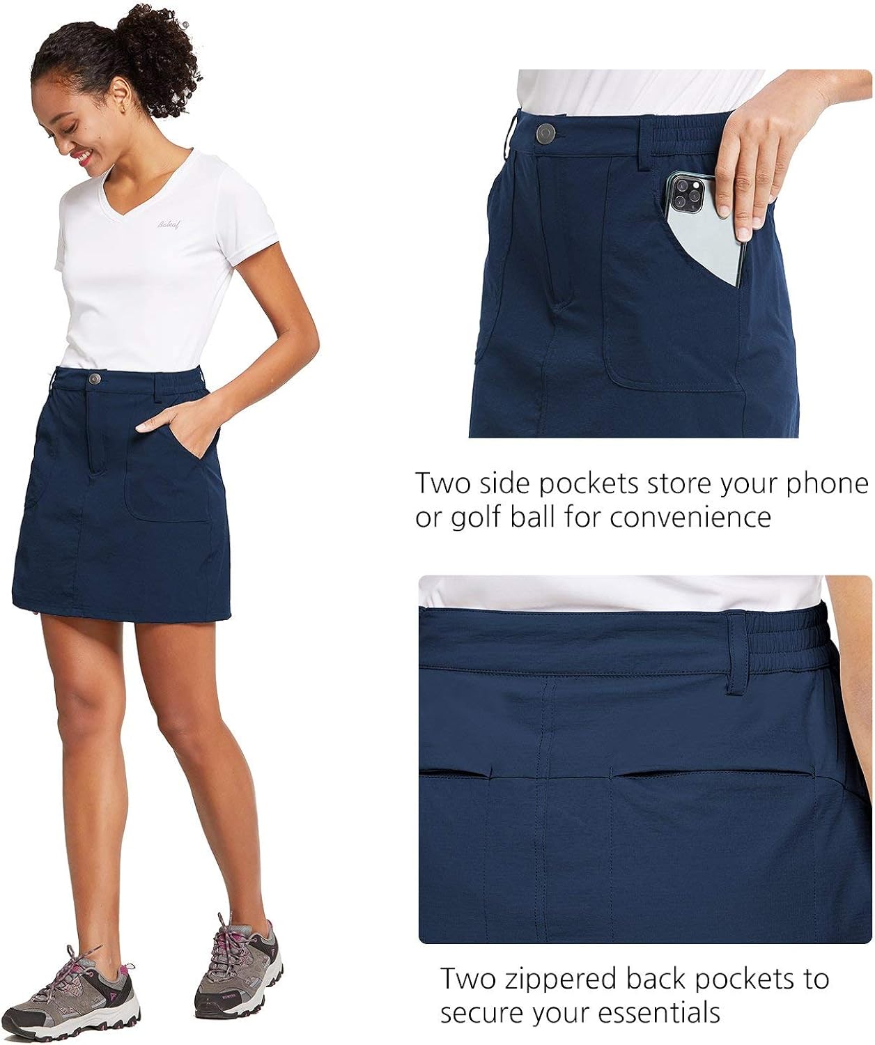 BALEAF Women's Outdoor Skort UPF 50 Active Athletic Skort Casual Skort Skirt with Zip Pockets Hiking Golf: Clothing