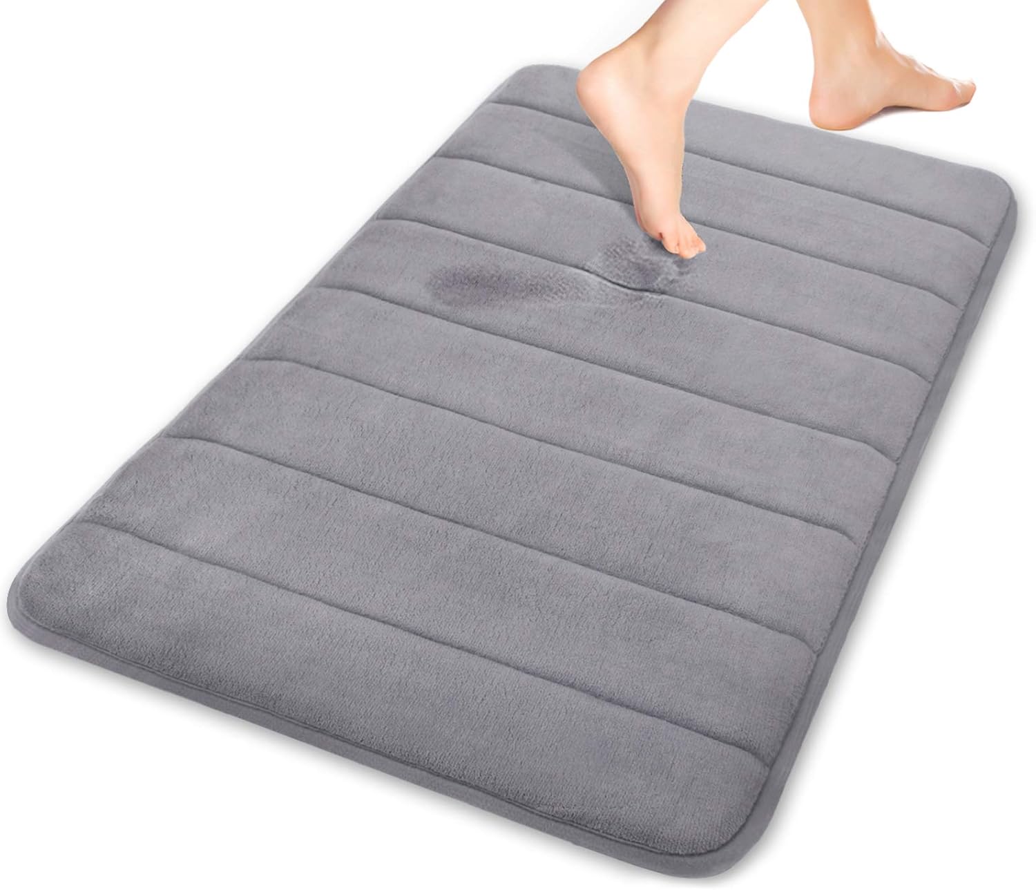 Yimobra Memory Foam Bath Mat Large Size 31.5 by 19.8 Inches, Soft and Comfortable, Super Water Absorption, Non-Slip, Thick, Machine Wash, Easier to Dry for Bathroom Floor Rug, Gray: Home & Kitchen