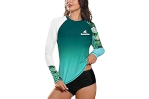 BesserBay Women UPF 50+ Color Block Long Sleeve Rashguard Top
