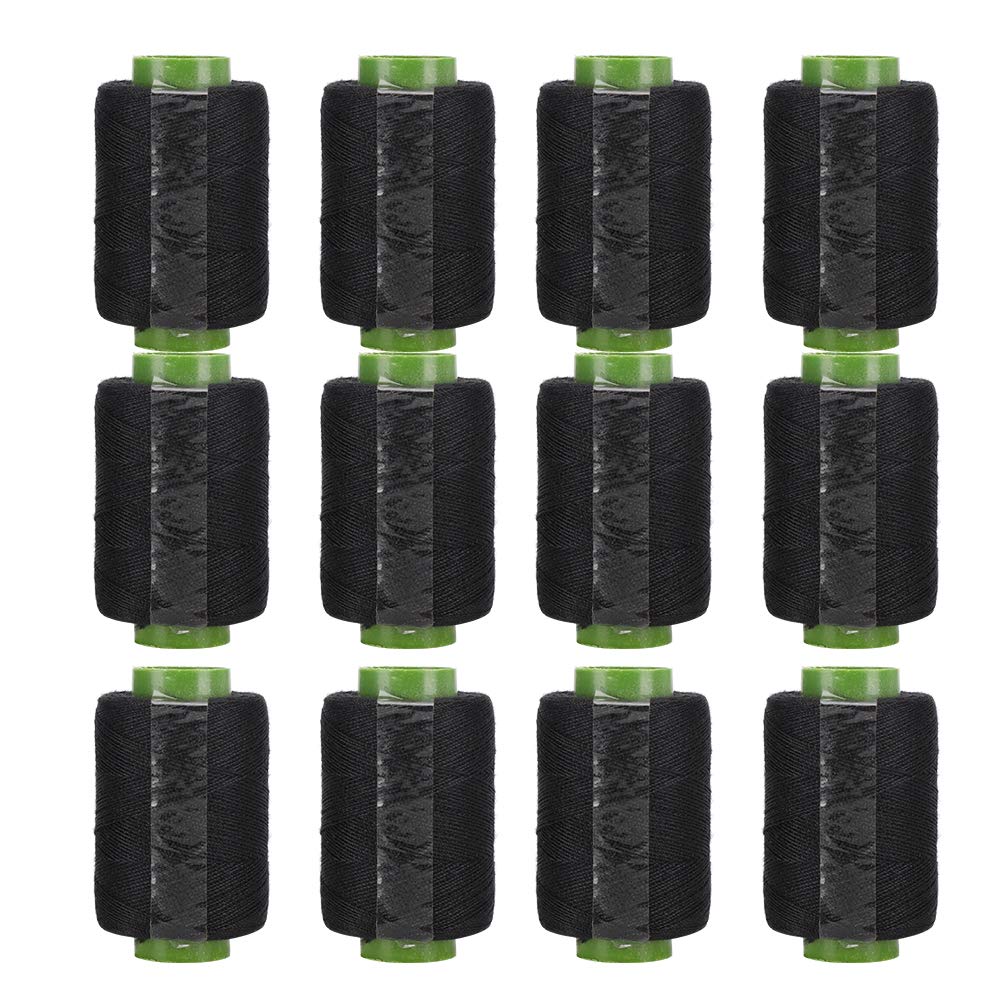 12Pcs Polyester Sewing Thread Black Spool 300m Thread Embroidery Polyester Thread Spool for Quilting Stitching Machine Hand Sewing