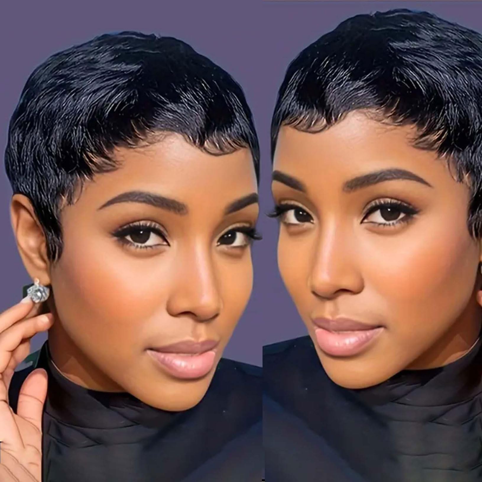 Photo 1 of VRZ Pixie Cut Wig Human Hair Straight Short Pixie Wigs for Black Women 100% Brazilian Hair Glueless Full Machine Made Wigs Color 1B# Black