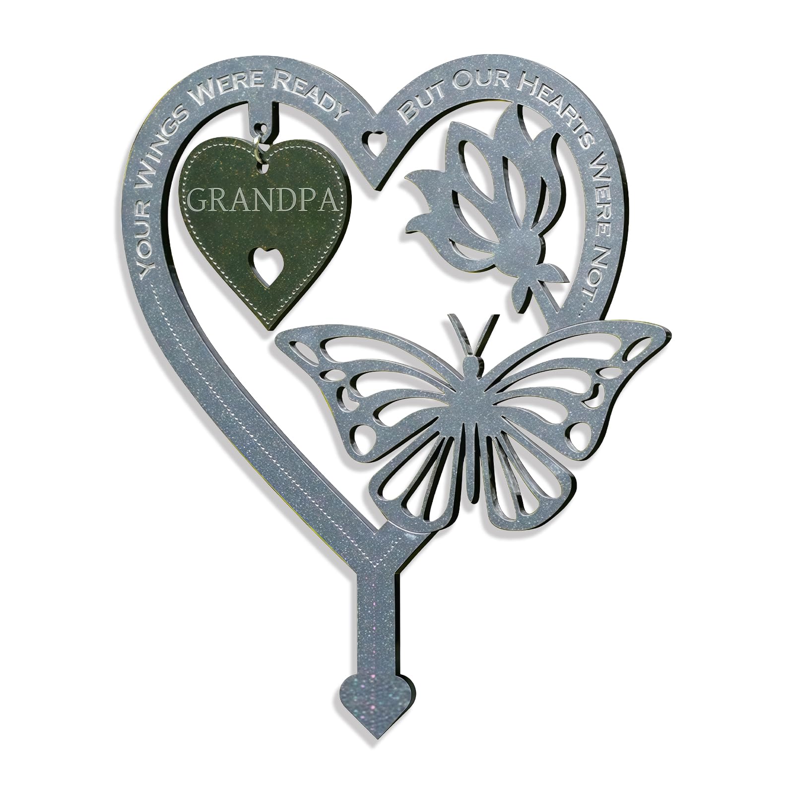 Garden Memorial Plaque for Grandpa Grave Memorial Stake marker Ornament Grandpa Weatherproof Inserted Garden Stakes Yard Sign Heart Shaped With Butterfly Flower Garden Signs Present