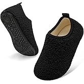 QFH Toddler Slippers Boys Girls Indoor Comfy Slippers Kids Barefoot Walking Shoes with Soft Velvet Lining Winter Warm Sock Shoes