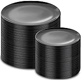PULOTE 200PCS Black Plastic Plates - Heavy Duty Black Disposable Include 100 Each (10 inch Dinner & 7 inch Dessert) Plates, Disposable for Party, Birthday & New Year