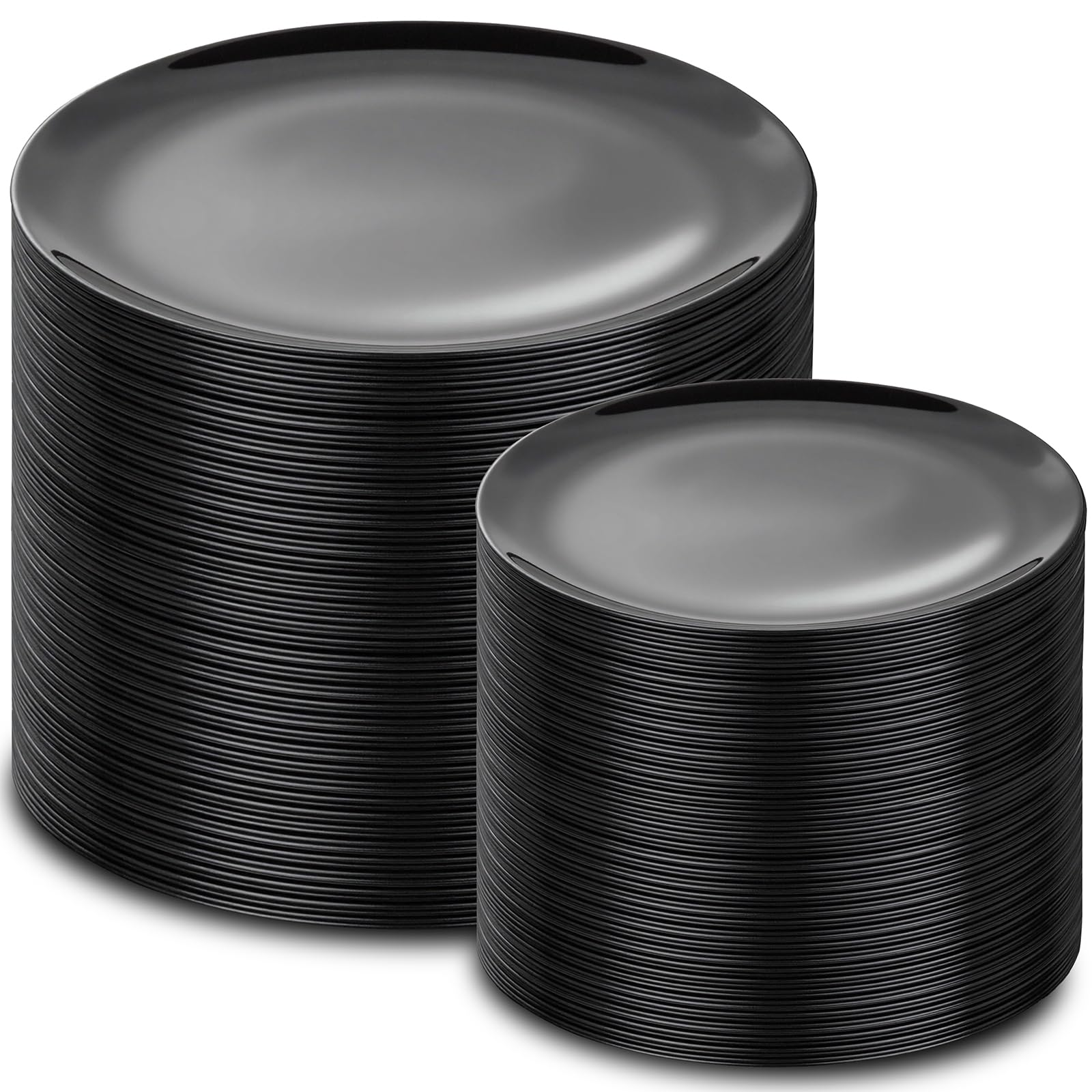 Photo 1 of PULOTE 200PCS Black Plastic Plates - Heavy Duty Halloween Black Disposable Include 100 Each (10 inch Dinner & 7 inch Dessert) Plates, Disposable for Party, Birthday