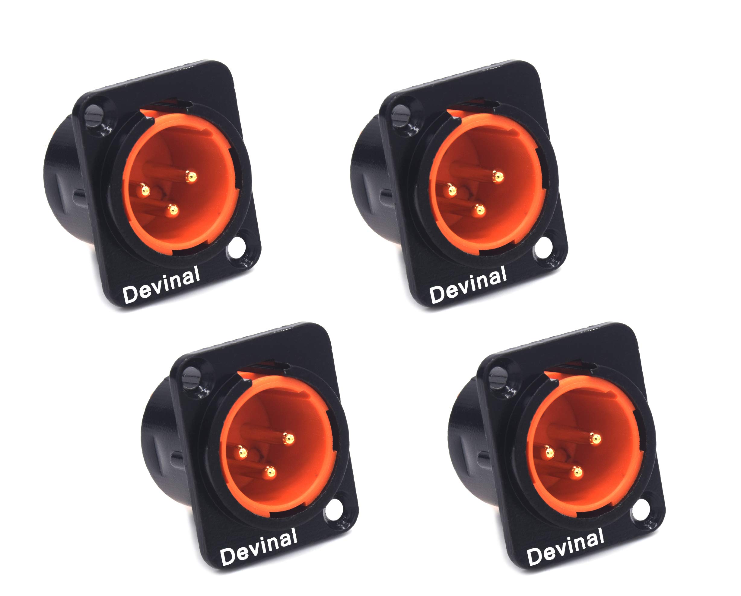 Devinal XLR Male Jack 3 Pin - Chassis Panel Mount Jacks D Series Size, Black Metal Housing, Fits Series D Pattern Holes Audio Studio Connector - 4 Pack