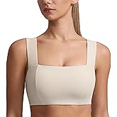 CRZ YOGA Butterluxe Wide Straps Sports Bras for Women - Square Neck Padded Open Back Camisole Yoga Crop Top