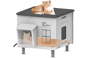 LSLPIN Indestructible Heated Cat House for Outside Cats Winter,Weatherproof & Insulated & Elevated Feral Cat House with Escape Door, Outdoor Indoor Cat Shelter for Stray Barn Cat 17.7×14.9×17.5