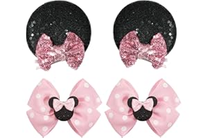 BBGIFTS 2 Pairs Pink Mouse Ears Hair Clips & Mouse Hair Bows Barrettes for baby Girls Accessories Birthday Party Decorations Gift