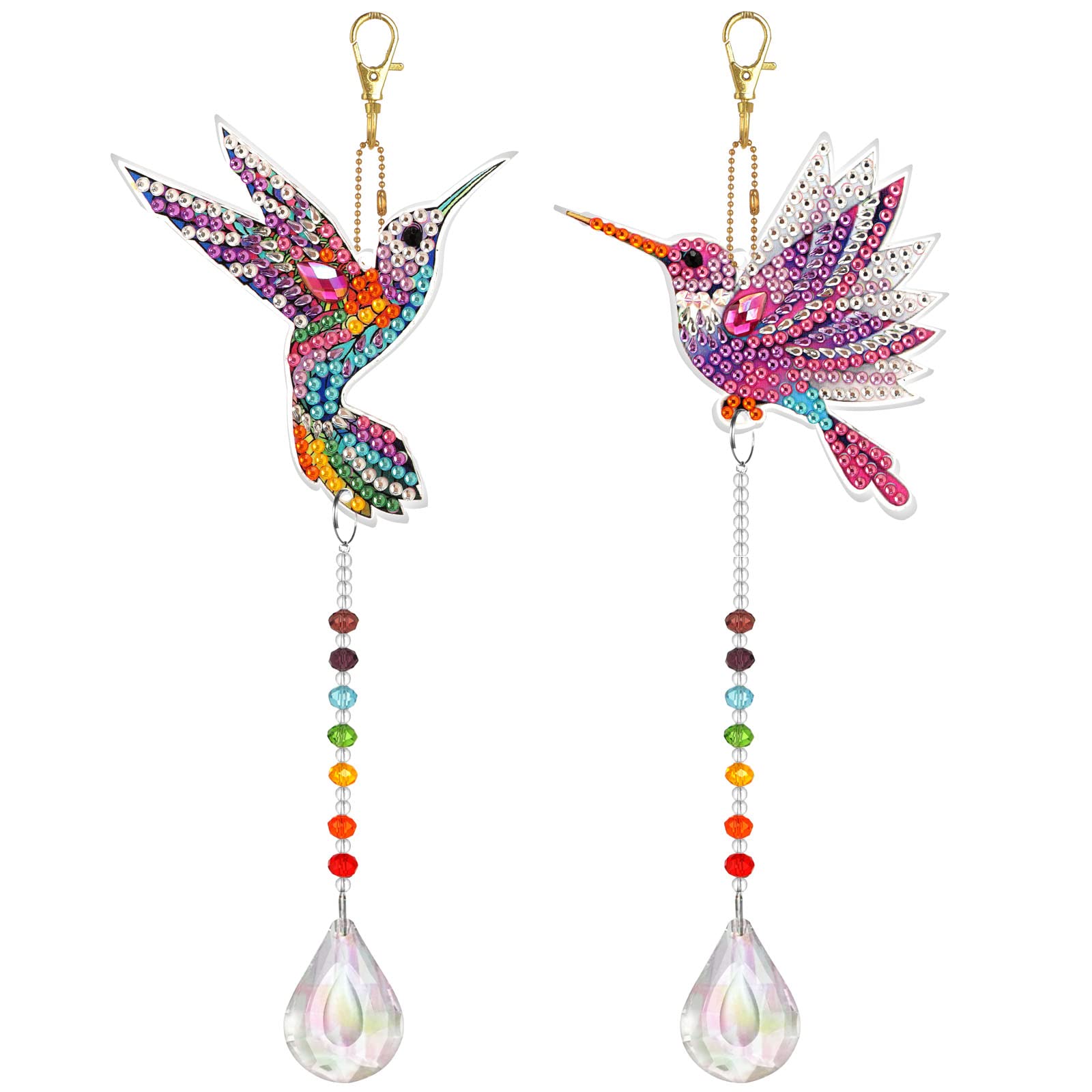Yomaido Humming Bird Diamond Painting Kits - DIY 2 Packs, Double Sided Art Keyrings with Crystal Suncatcher, Rainbow Maker for Home & Garden Decoration