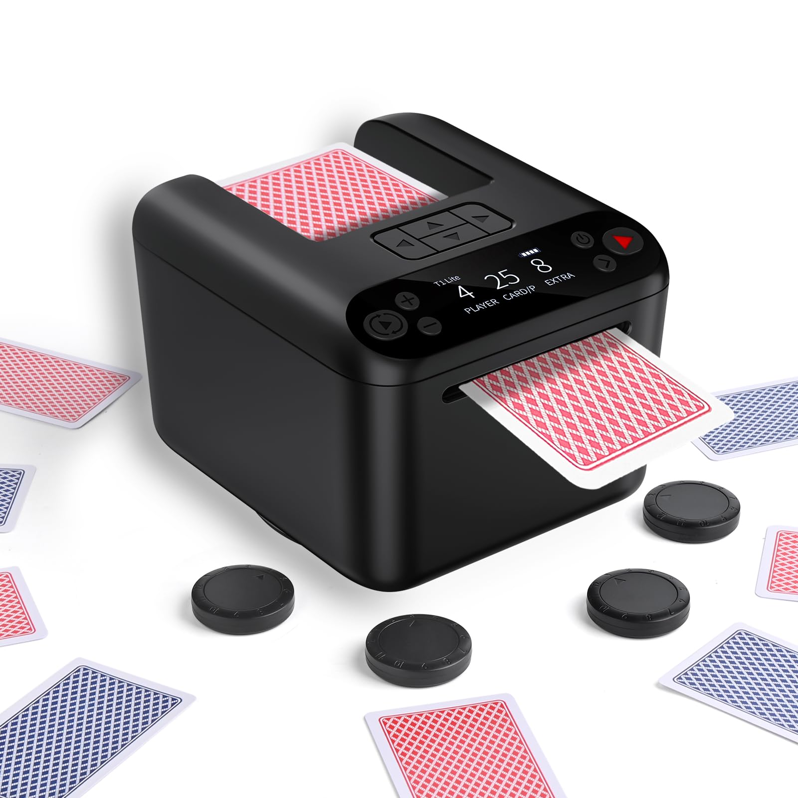 Automatic Card Dealer Machine, 180°/360° Rotating with 4 Wireless Remotes, for 1-3 Decks & Up to 12 Players, Built-in Game Modes, Rechargeable for Poker, Blackjack, Texas Holdem, UNO & More Card Games