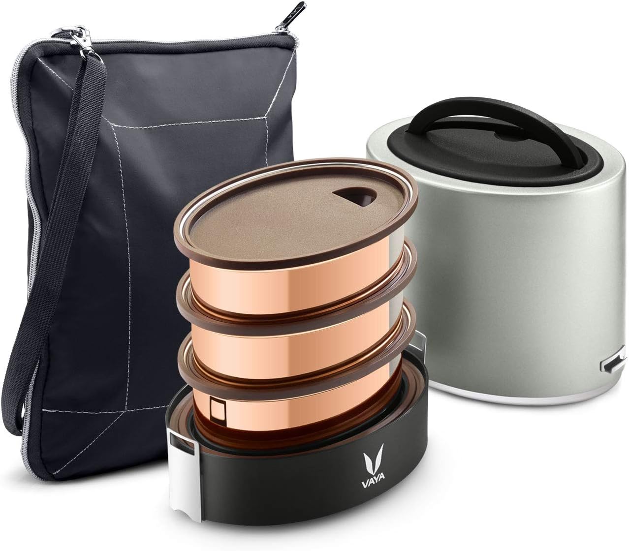 Buy Vaya Tyffyn CopperFinished Stainless Steel Lunch Box with Bagmat