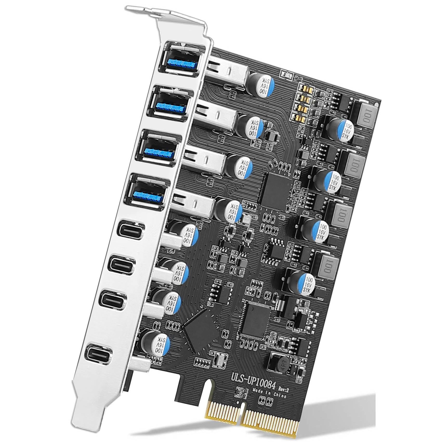 Photo 1 of PCIe USB 3.2/3.1 Gen 2 Card 8 Ports USB PCIe Card (4X Type USB C - 4 USB A) Expansion Card 10Gbps Bandwidth PC Internal USB hub for Windows 10/8/7, Linux and Mac Pro 4.1/5.1 (Silver)